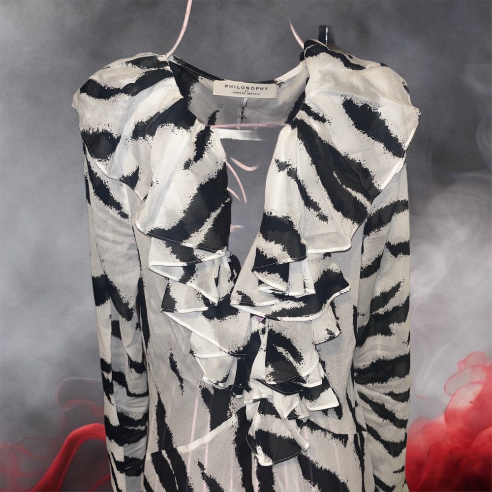 👀‼️Philosophy di Lorenzo Serafini Black and White Zebra Print Dress - Picture 6 of 10
